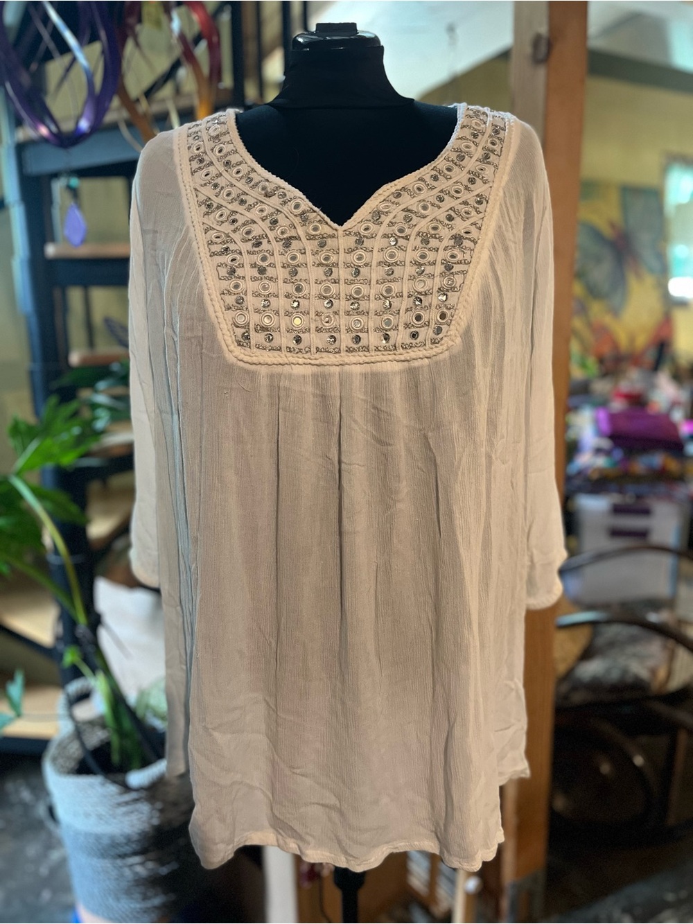 Style & Co. White Embellished Boho Tunic